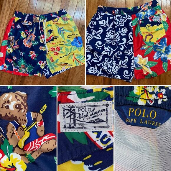 Polo Ralph Lauren Big Boys 5.75” Hawaiian Bear Color Block Swim Trunk XL (18) - Picture 1 of 14